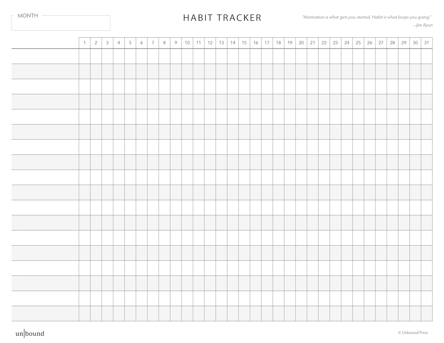 Printable Monthly Habit Tracker Unbound Planner